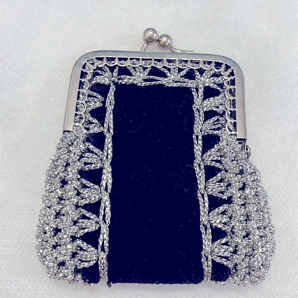 Black Velvet w/ Silver Crochet Coin Purse Vintage